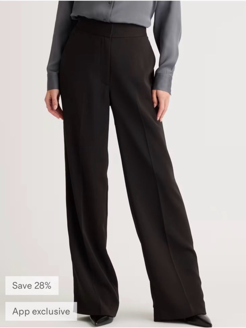 Quince Black Wide-Leg Stretch Crepe Trousers Size 14